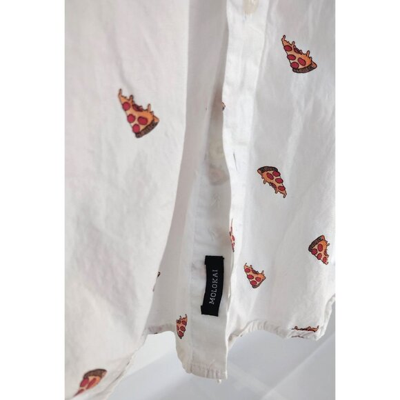 Molokai Surf Co Men's Medium Short Sleeve Button Shirt White Cotton Pizza Design - Picture 6 of 9